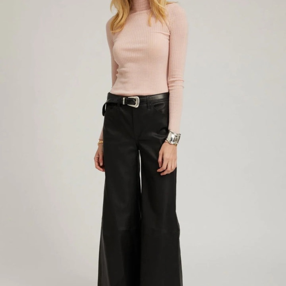 SPRWMN Leather 5 Pocket Mid Rise Wide Leg Pants